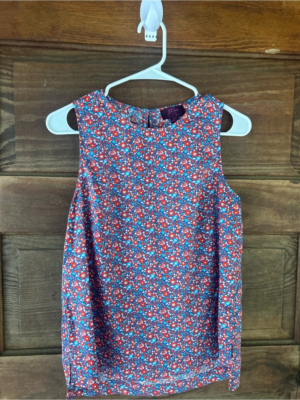 J. Crew Liberty Red Floral Sleeveless Shell Top, Size 6